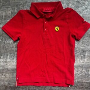 Ferrari Scuderia Polo Shirt Kids Size XS 5/6 Reg Red Shield Logo Short Sleeve